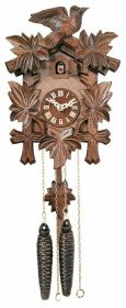 One Day Hand-Carved Cuckoo Clock with Five Maple Leaves & One Bird W/ Night Shut off