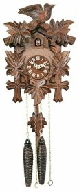 One Day Hand-Carved Cuckoo Clock with Five Maple Leaves & One Bird W/ Night Shut off One Day Hand-Carved Cuckoo Clock with Five Maple Leaves & One Bird W/ Night Shut off