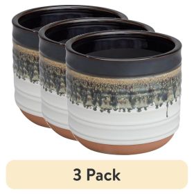 (3 pack)8" x 8" x 6.7" Round Black Ceramic Nikolaos Plant Planter