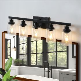31" Modern Black 5-Light Bathroom Vanity Light Fixture, Industrial Wall Sconce with Clear Glass Shades for Mirror, Bathroom, Bedroom