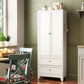 72 Inch White Pantry Cabinet with 2 Drawers, Freestanding Kitchen Storage Cabinet with Adjustable Shelves, Heavy-Duty Organizer for Spices, Dishw