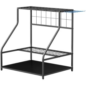 Outsunny 3-Tier Yard Tool Storage Rack, Garden Tool Organizer With Hooks For Long-Handled, Broom, Shovel, Blue (Option: Blue)