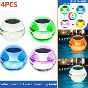 Outdoor Solar Rechargeable Floating Pool Lights,Pool Lights That Float With Solar Charging Panel,IPX7 Waterproof For Inground Pool, Bathroom, Bat (Option: 4PCS)
