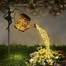Ouddy Decor Fairy Garden Decor with Solar Watering Can (Color: Warm light 1 PCS)