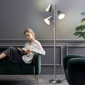 64" 3-Light LED Floor Lamp Reading Light for Living Room Bedroom (Color: sliver)